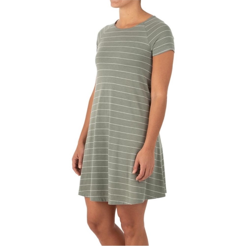 Free Fly Shirt Dress Large Adult Green Striped Knee Length Viscose Womens M